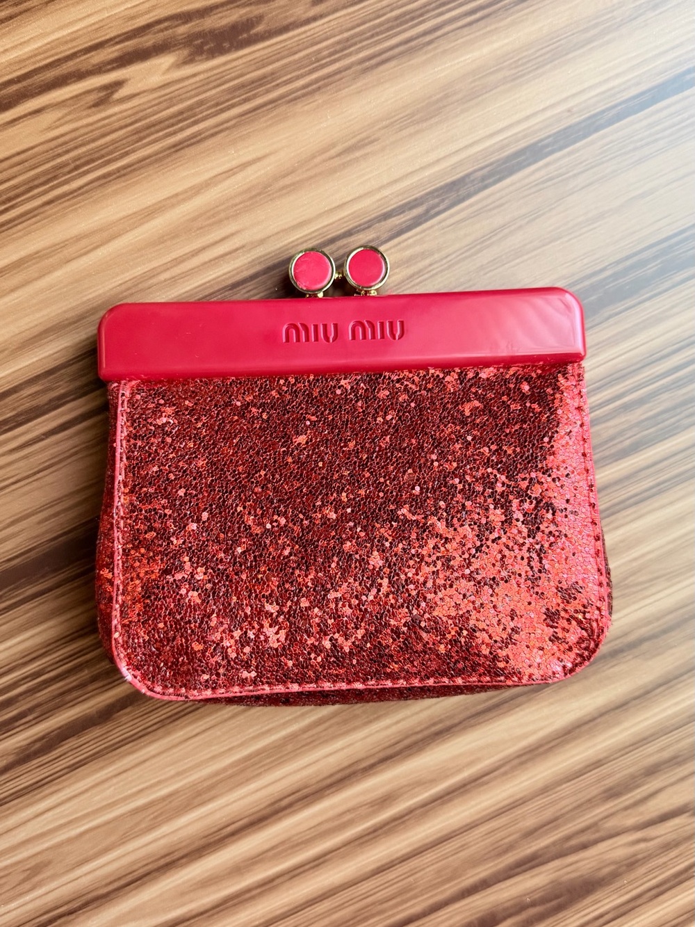 Miu Miu Red Glitter Kiss-Lock Coin Pouch
